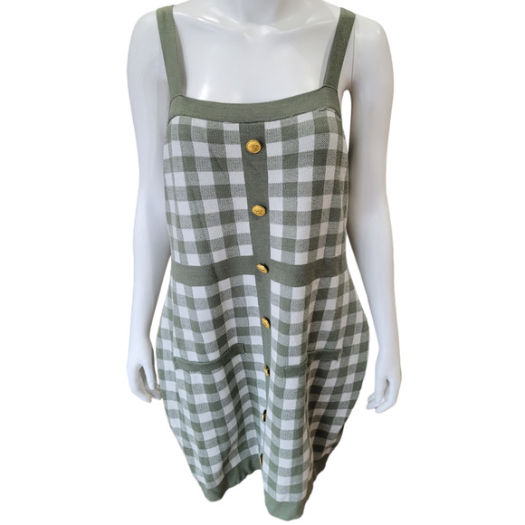 Coco & Shay Dresses & Skirts - COCO AND SHAY Green White Gingham Checkered Plaid Knit Jumper Dress Sz. 2X